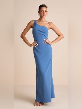 NWOT-Lulus Maevyn Blue Cowl Back Column Maxi Dress